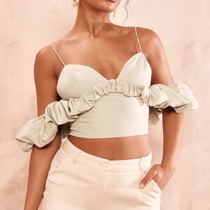 Elegant Sage Green Ruffle Crop Top